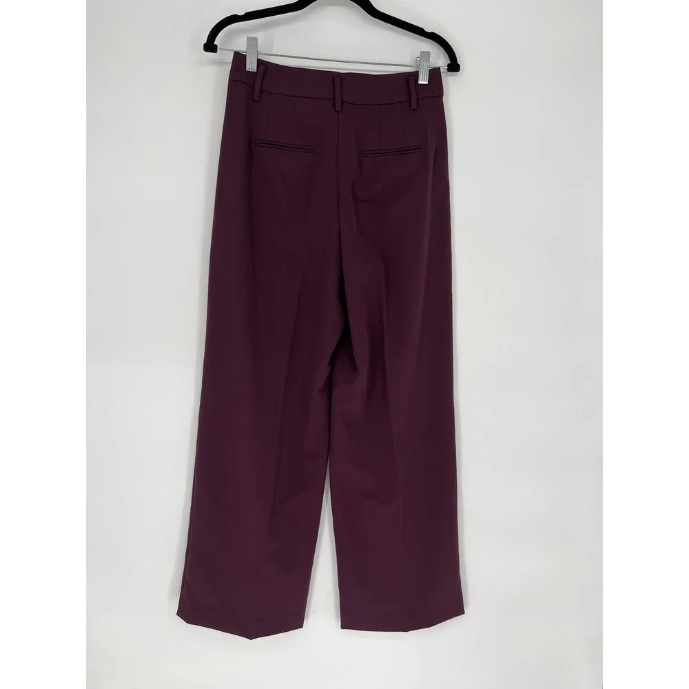 NWT Ann Taylor  Womens  0 Petite Plum High Rise Pleated Wide Leg Trousers Career